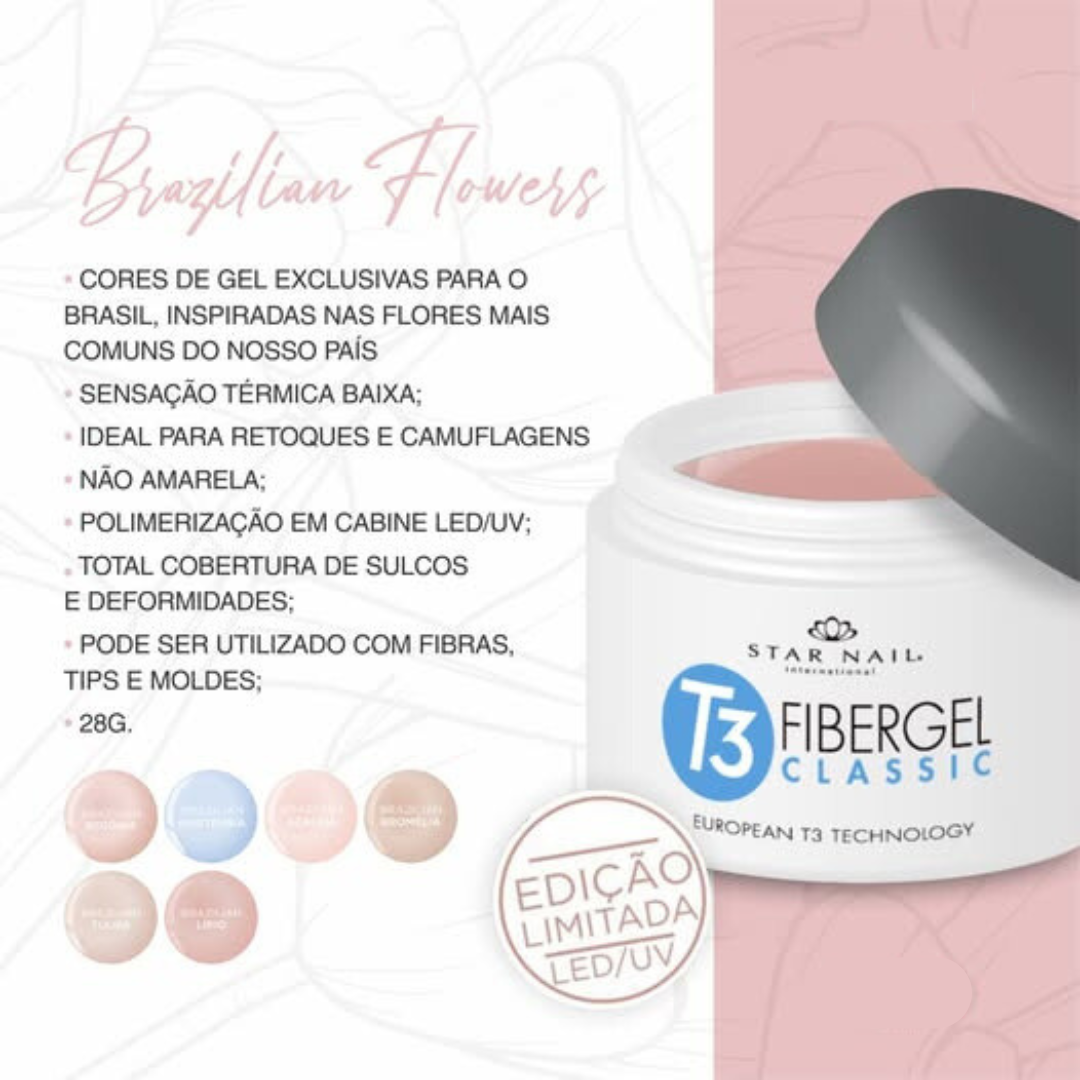 GEL T3 FIBERGEL LED/UV FLORES DO BRASIL TULIPA 28G STAR NAIL