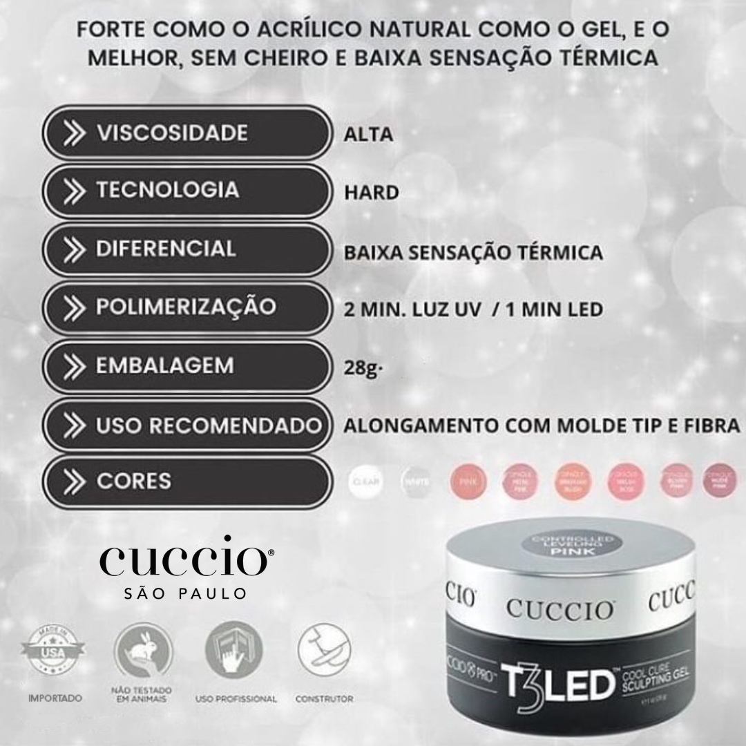GEL T3 CONTROLLED LED/UV BRANCO (WHITE) 28G CUCCIO PRO